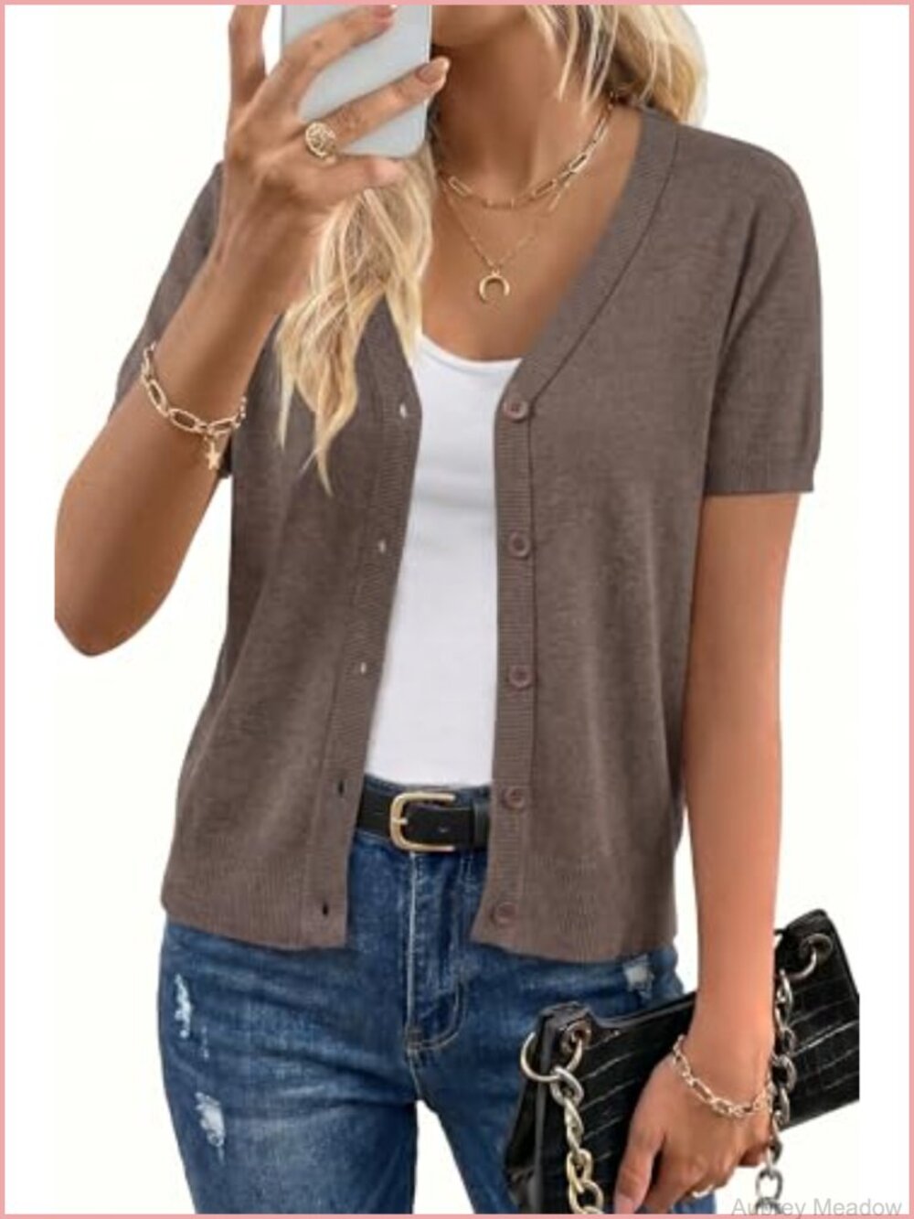 Women's Wool Blend Cardigan Short Sleeve V-Neck